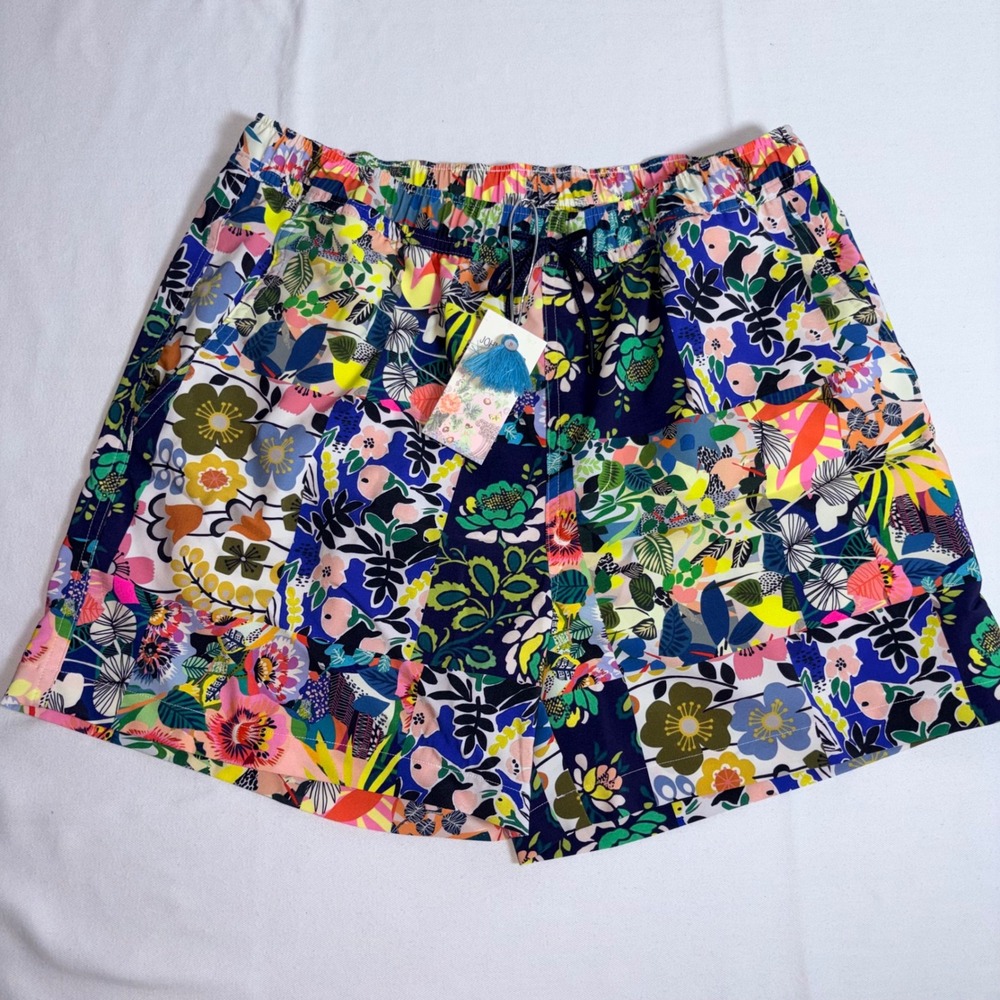 Johnny Was Swim Trunks Small Multi Floral Patchwork New CSW1623-F Board Shorts